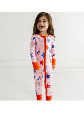 NWT Little Sleepies Pink Stars & Stripes Bamboo Viscose Long Sleeve Zippy 18-24M